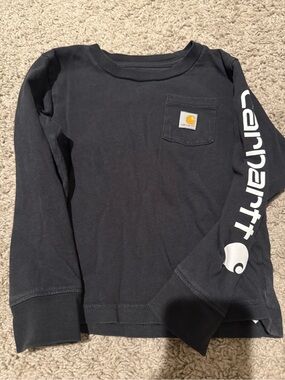 Carhartt Kids Black Long-Sleeve Pocket Tee with White Sleeve Logo